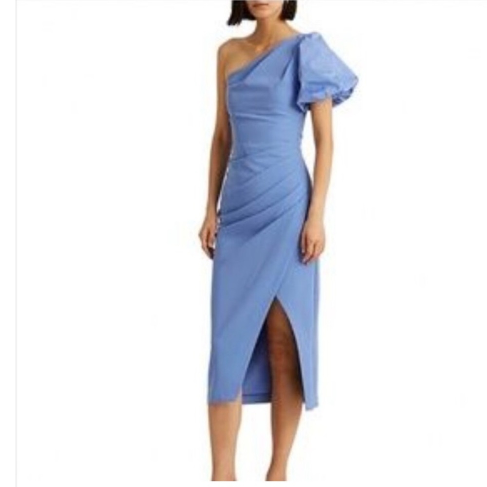Lauren Ralph Lauren Blue One-Shoulder Crepe Cocktail Dress